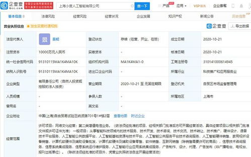 在上海成立人工智能新公司,注冊(cè)資本 1 億人民幣